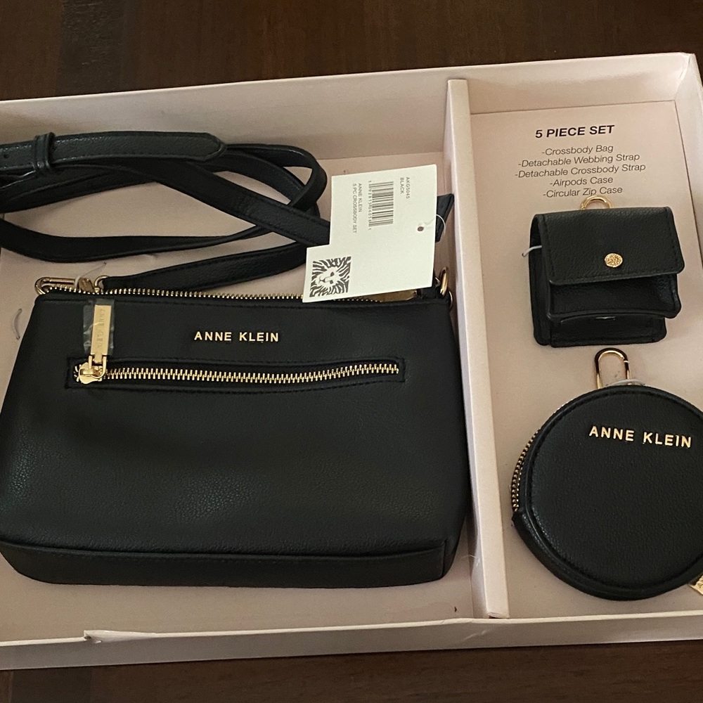 Anne Klein Black and Gold Crossbody Bag Set